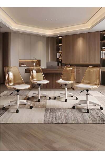 Taimi Set of 4-Ergonomic 360° Swivel Adjustable Height Chair, White Padded, w...