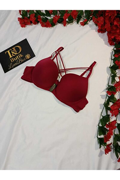 T&D BUTİK LOVE BOX TD78 dolgulu çapraz sütyen 75 bordo