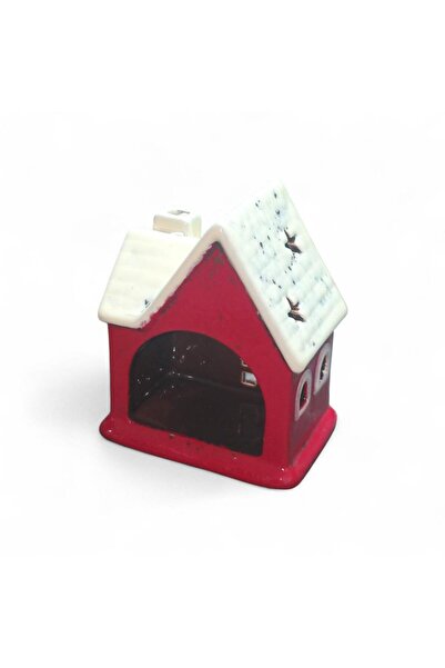 mutlu adım 1 Adet 10x8cm Mini Seramik Ev Dekor Biblo Kırmızı Ev Mumluk