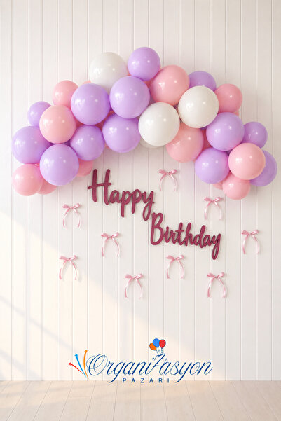 Organizasyon Pazarı Pembe Simli Happy Birthday Yazılı Makaron Balon Zinciri |...