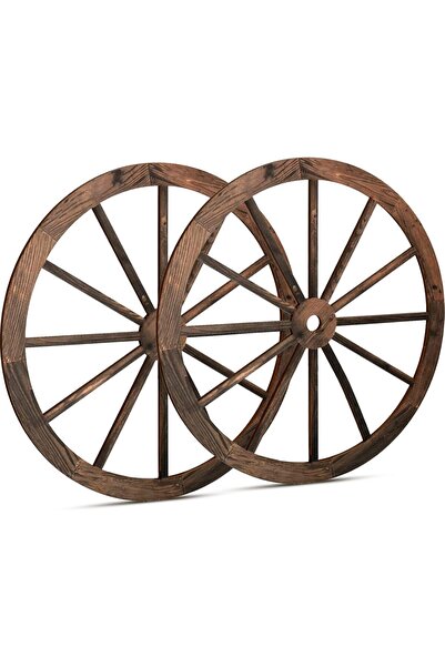 Qunclay Two pieces 12 inch wooden wagon wheel decor vintage wooden wagon whee...