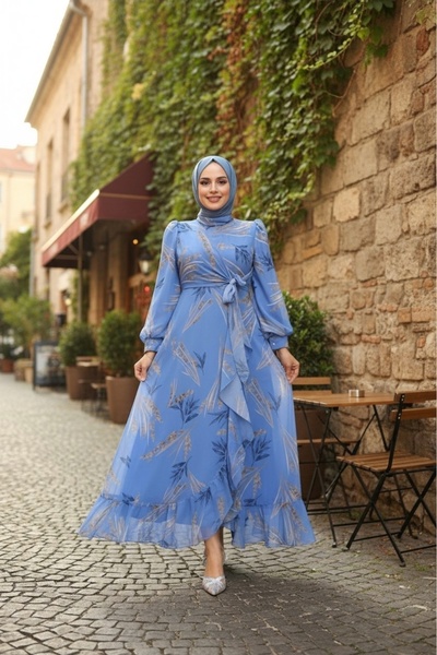 sümeyra Bahar şifon kumaş desenli elbise