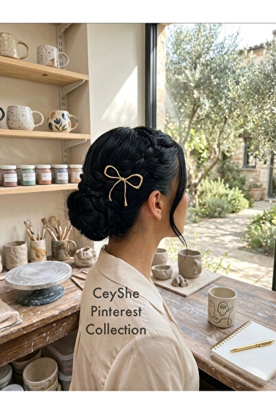 CeyShe Pinterest Large Ribbon Imported Shiny Gold Plated Metal Clip Hairpin