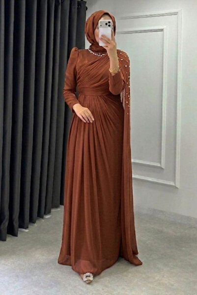 Abiye Diyarı Βραδινό φόρεμα Τεσεττούρ με υφασμάτινη επένδυση Janjan και μανδύ...