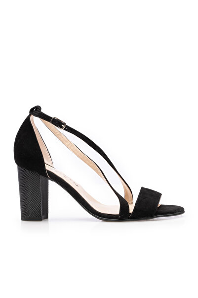 UrbanShoes Sandale elegante damă cu toc din piele naturală - 22282 Negru Velur