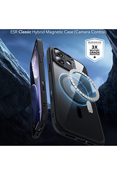 ESR Husa pentru iPhone 17, Classic Hybrid HaloLock, protectie antisoc, negru/transparenta