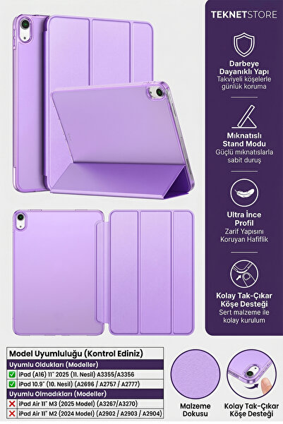 TEKNETSTORE iPad 11. Nesil (A16) ve 10. Nesil 10.9" Uyumlu Kılıf A3355 A2696 ...