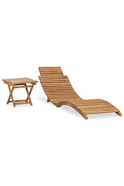 vidaxl Ξαπλώστρα Πτυσσόμενη από Μασίφ Ξύλο Teak με Τραπέζι