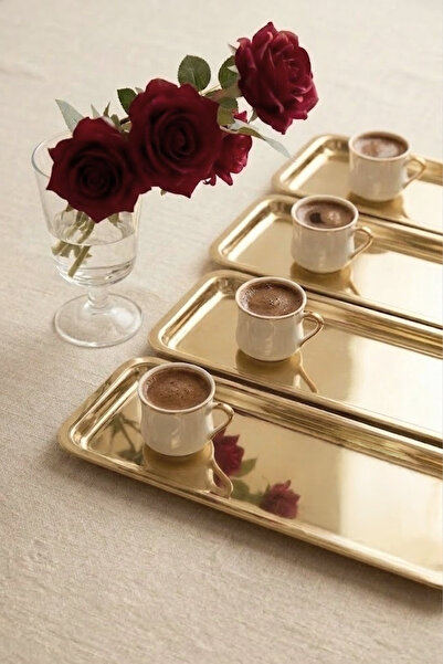 Kitchen Life Tavă de prezentare și servire dreptunghiulară din metal auriu, s...