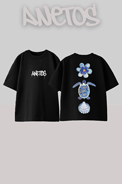 Anetos Μπλουζάκι με σχέδιο χελώνας και κοχύλι, με στάμπα στην πλάτη, βαμβακερ...