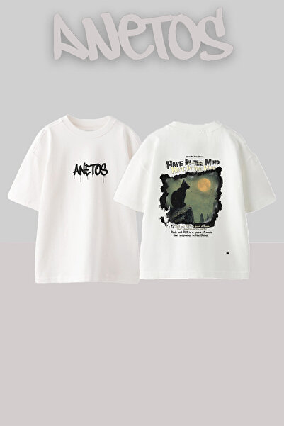Anetos Μπλουζάκι Full Moon Design με στάμπα στην πλάτη, βαμβακερό λευκό oversize