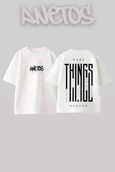 Anetos Μπλουζάκι Make Things Design με στάμπα στην πλάτη, βαμβακερό, λευκό, o...
