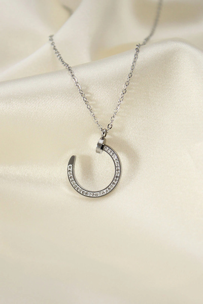 shopwave Steel Silver Color Zircon Stone Nail Model Women's Necklace