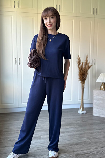 Dilay Gökoğlu Butik Σετ Παντελόνι και Μπλουζάκι από Ύφασμα Modal σε Σκούρο Μπλε