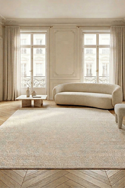 Livset Home Yumuşak Modern Krem Halı Salon Mutfak Antre Yolluk Oturma Odası Ç...
