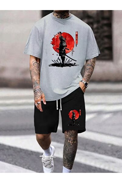 PAVRO Unisex Oversize Σετ Σορτς με Μπλούζα και Σορτς, Άνετο Σετ με Μικτά Τυπω...