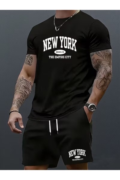 PAVRO Unisex Oversize Σετ Σορτς με Μπλούζα και Σορτς, Άνετο Σετ με Μικτά Τυπω...