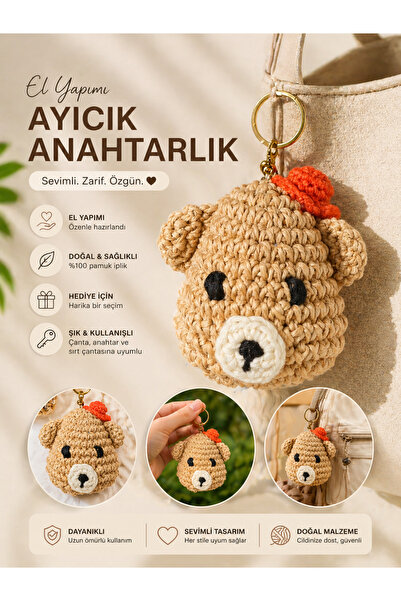 Atelier Oza Handmade Knitted Teddy Bear Keychain Handmade Bag Charm Cute Bear...
