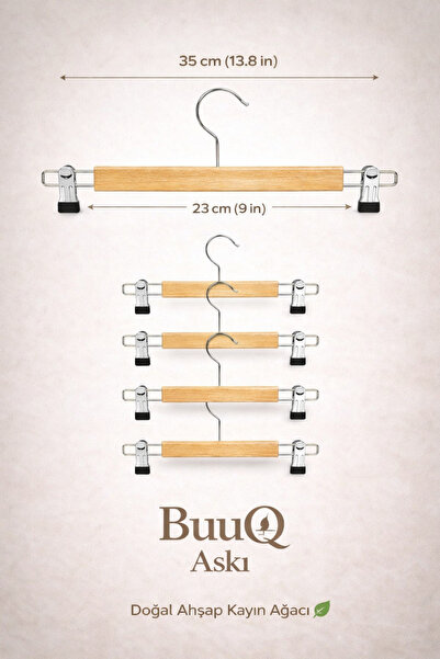 BuuQ Design 5 Adet Ahşap Mandallı Etek Pantolon Askı Premium 1.Kalite Klipsli...
