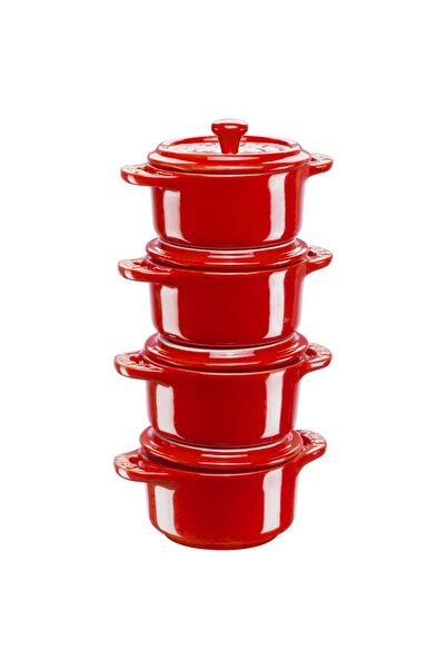 ZWILLING Set de oale Staub Mini Cocotte 4 piese rotund, ceramică, roșu cireș