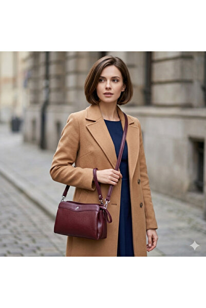 Nas Bag Kadın Victoria Serisi Hakiki Deri Görünümlü 3 Gözlü Çapraz & Bilek Ça...