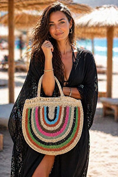 BALIENTE Beige Colored Straw Women's Bag 50X40 cm