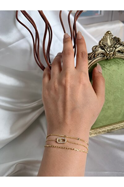ANKA JEWELLRY سوار نسائي من الذهب الصلب مرصع بحجر الزركون، مكون من 3 قطع، بتص...