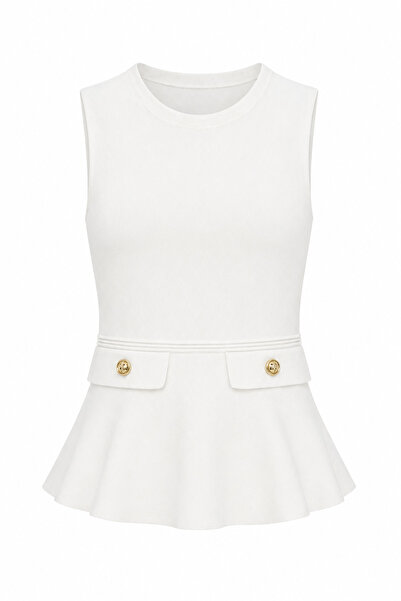 HAZELANNA Λευκή μπλούζα με χρυσά κουμπιά και βολάν