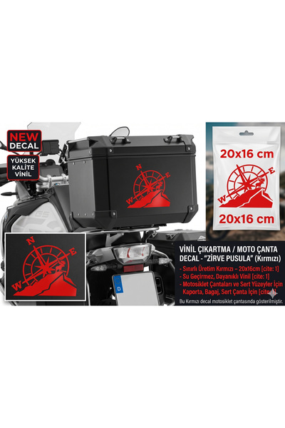 RUAY Zirve Pusula Motosiklet Çanta Sticker - 20x16 cm Su Geçirmez Kırmızı Vin...