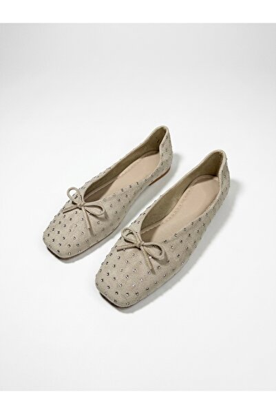 Elexus Γυναικείες μπαλαρίνες από σουέντ σε μπεζ απόχρωση με λεπτομέρεια από π...