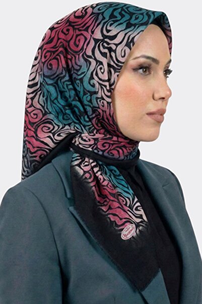 hadiora وشاح نسائي أسود منقوش باللون الفوشيا