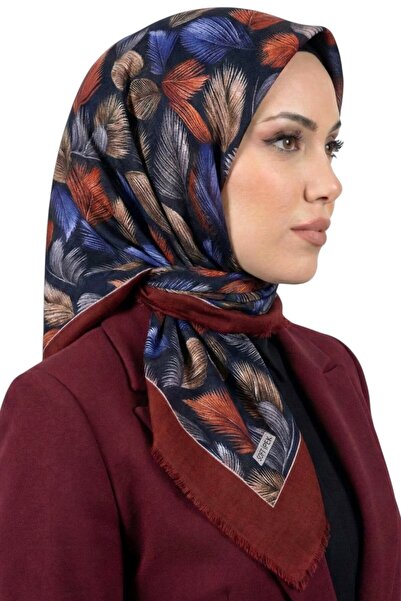 hadiora Women's Burgundy Feather Patterned Flared Scarf