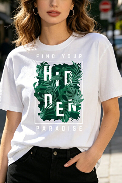 Fleck تي شيرتات نسائية بطبعة أوراق استوائية من Hidden Paradise بتصميم صيفي كا...
