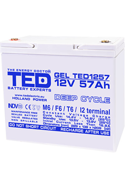 TED Electric Acumulator Staționar Etans cu Gel Deep Cycle 12V 57A M6 F6 T6, D...