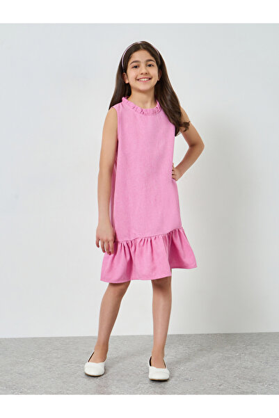 Take Two By Styli Girls Textured Sleeveless Ruffle Hem Dress