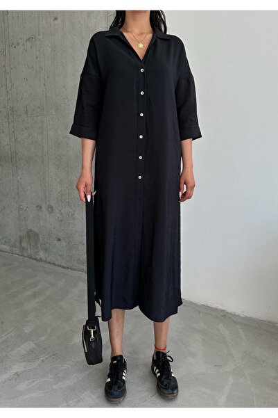 My Blog Black Pocketed Buttoned Shirt Dress - 2603