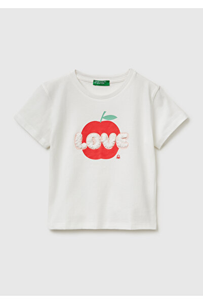 United Colors of Benetton فتاة بيضاء مطبوعة على أساس الماء مطرزة تي شيرت برقب...