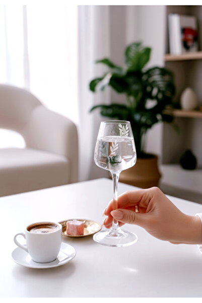 Rolin Design 2’li Yeşil Yaprak Ayaklı Kahve Yanı Su Bardağı 60ml