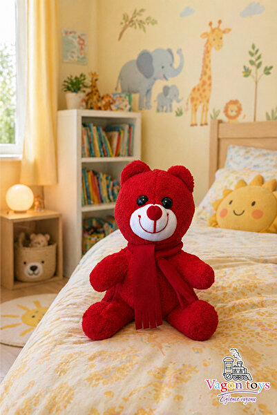 vagontoys Ayıcık Peluş Oyuncak Kırmızı Atkılı Bukle Tüylü Uyku Arkadaşı – 25 ...