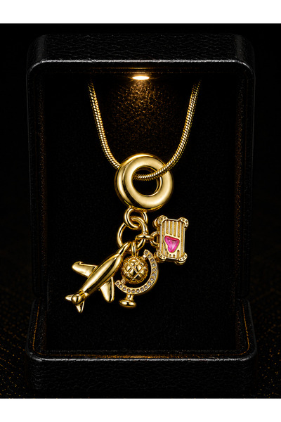 renery Premium Art Gallery Charm Detaylı Seyahat Temalı Kolye – Altın Kaplama...