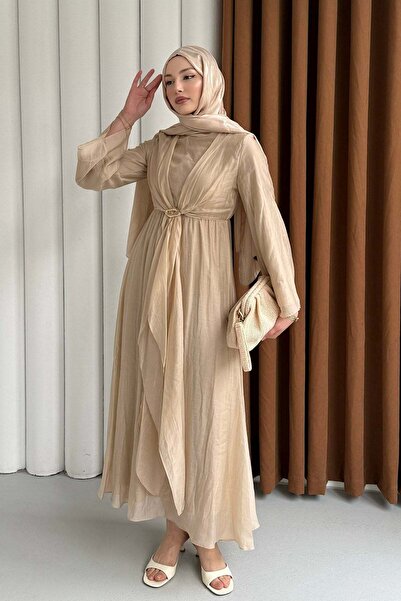 Modaensarbutik Modal Gold Broş Detaylı Tesettür Elbise-TAŞ