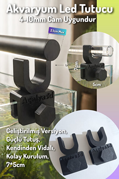 açelya3d Akvaryum Led Bar Tutucu Aparat – Silindir Led Aydınlatma, 3D Baskı 4...