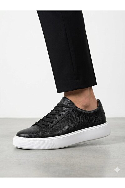 Lütfi Men's Black Genuine Leather Eva Sole Casual Sneaker