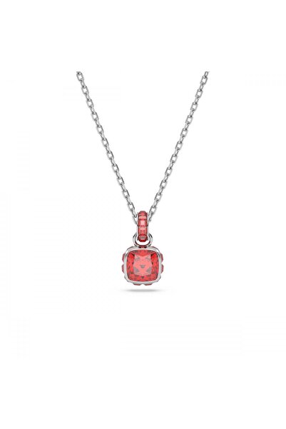 Swarovski Birthstone Kolye Kare Kesim Temmuz Kirmizi Rodyum Kaplama