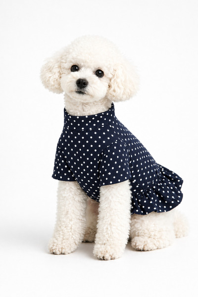 Buddy Store Puantiyeli Soft Lacivert Yazlık Elbise Kedi Köpek Kıyafeti