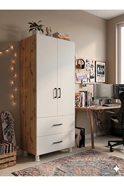artı dizayn mobilya 70x45 2 KAPILI 2 ÇEKMECELİ GARDIROP ATLANTİKÇAM- BEYAZ