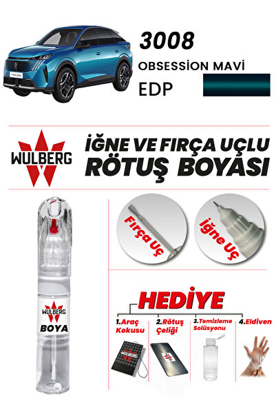 Wulberg Peugeot 3008 Obsession Mavi EDP Rötuş Boya 25 ml İğne & Fırça Uçlu Ka...