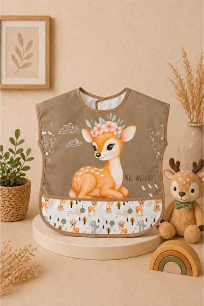Bebechi Ceylan Patterned Pocketed Short Sleeve Waterproof Baby Food Bib