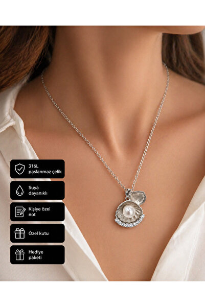 HER ŞEY NOTA www.herseynota.com Oyster Pearl Women's Necklace Stainless Steel...