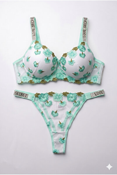 Tılsım Lingerie طقم حمالة صدر مبطنة بنمط زهور مرصعة بالأحجار من Love Secret